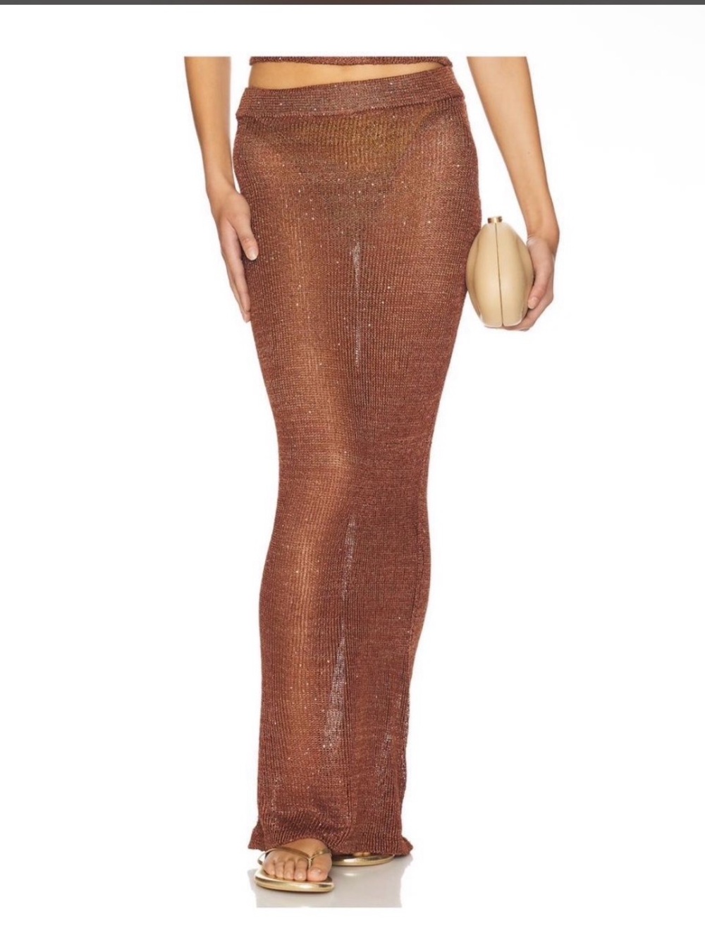 superdown Metallic Brown Copper Knit Maxi Skirt